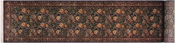 handmade Traditional Morris Black Red Hand Knotted RUNNER 100% WOOL area rug 3x14